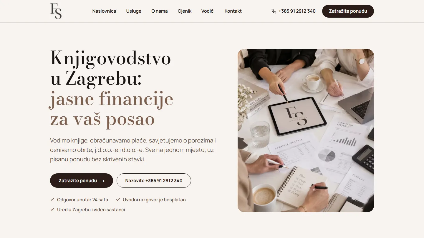 Naslovnica web-stranice Fin Sight Consulting